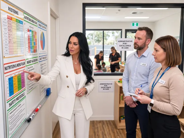 Talisha Long briefing a childcare operations team at an administrative hub